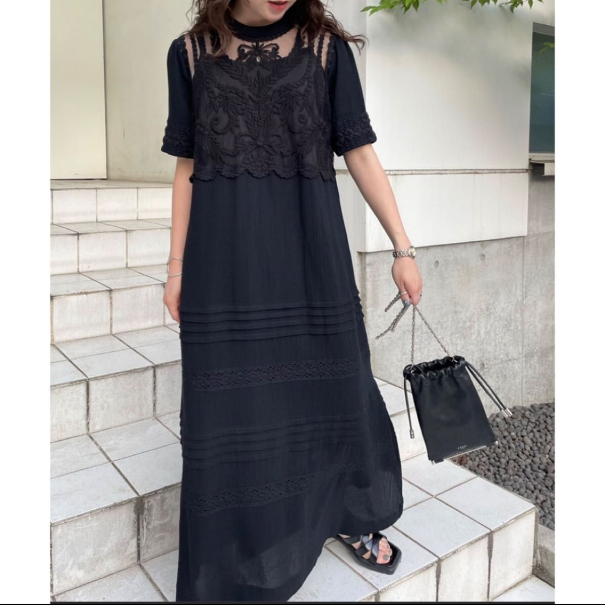 Ameri   EMBROIDERY SHEER COTTON DRESS