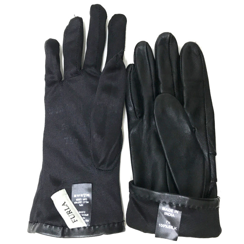 FURLA Furla gloves glove leather gloves leather gloves lady's woman size 7.5 -inch black black used beautiful goods 