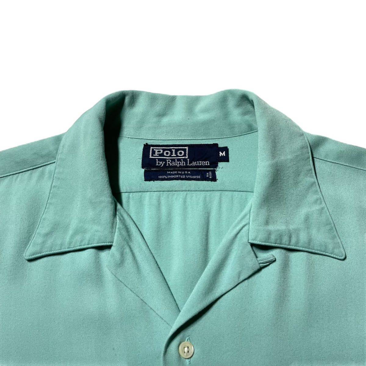 90s USA製 Polo Ralph Lauren Open Collar Shirts ラルフローレン ポロ オープンカラー 開襟 アロハ シャツ ヴィンテージ ビンテージ 無地_画像2
