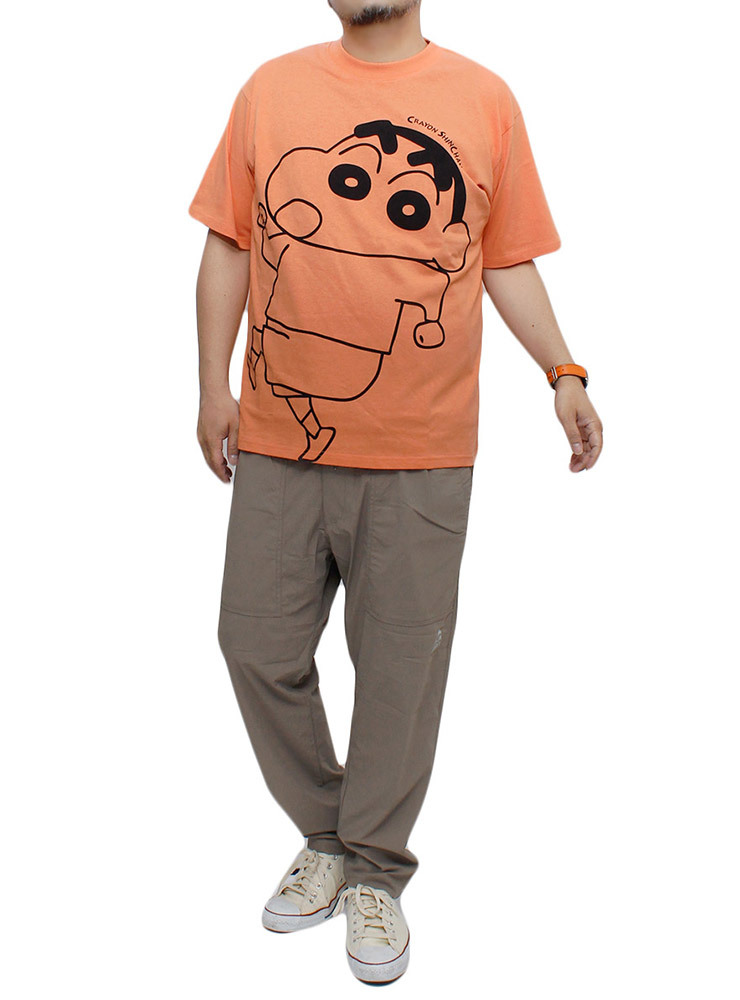 【新品】 3L オレンジ クレヨンしんちゃん 半袖 Tシャツ メンズ 大きいサイズ 総柄 ビッグ クルーネック カットソー_画像2