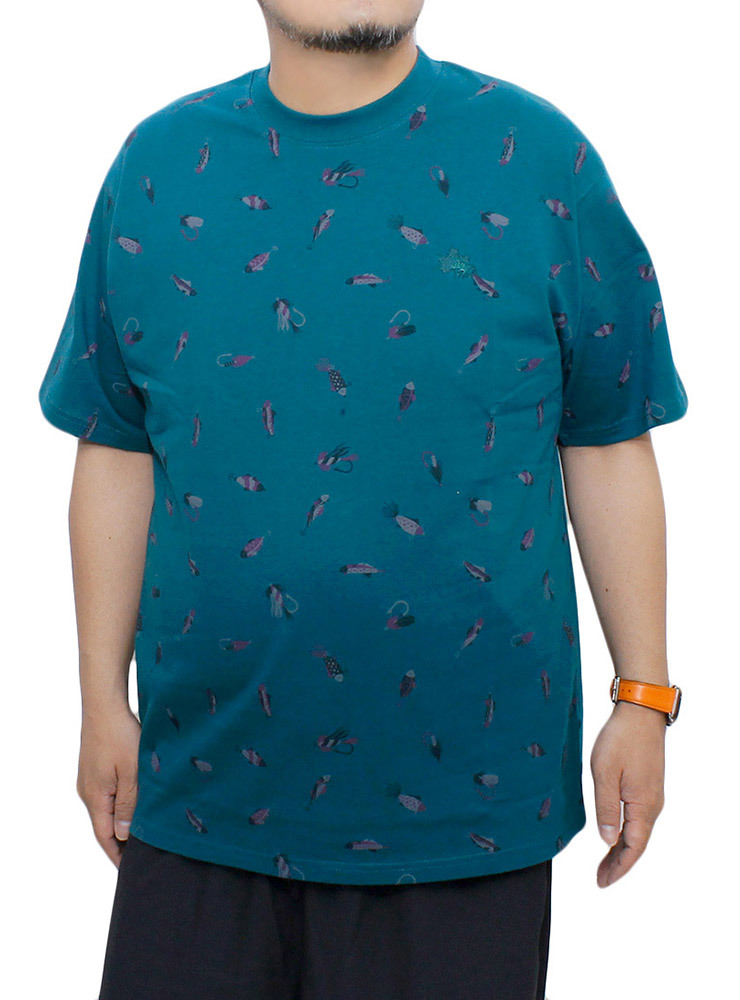 【新品】 2L グリーン LOGOS PARK ロゴス パーク 半袖 Tシャツ メンズ 大きいサイズ 総柄 ロゴ プリント クルーネック カットソー_画像1