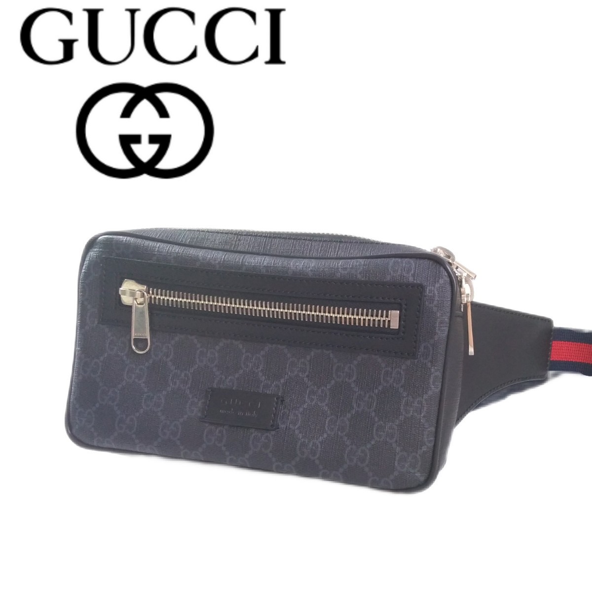 未使用級 現行品 GUCCI GGスプリーム レザー PVC ボディバッグ