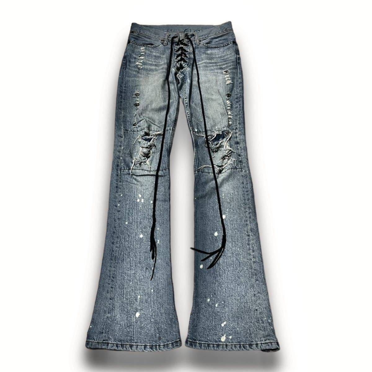 00's Ifsixwasnine Archive 'MUD MAX' lace-up flare denim pants イフ