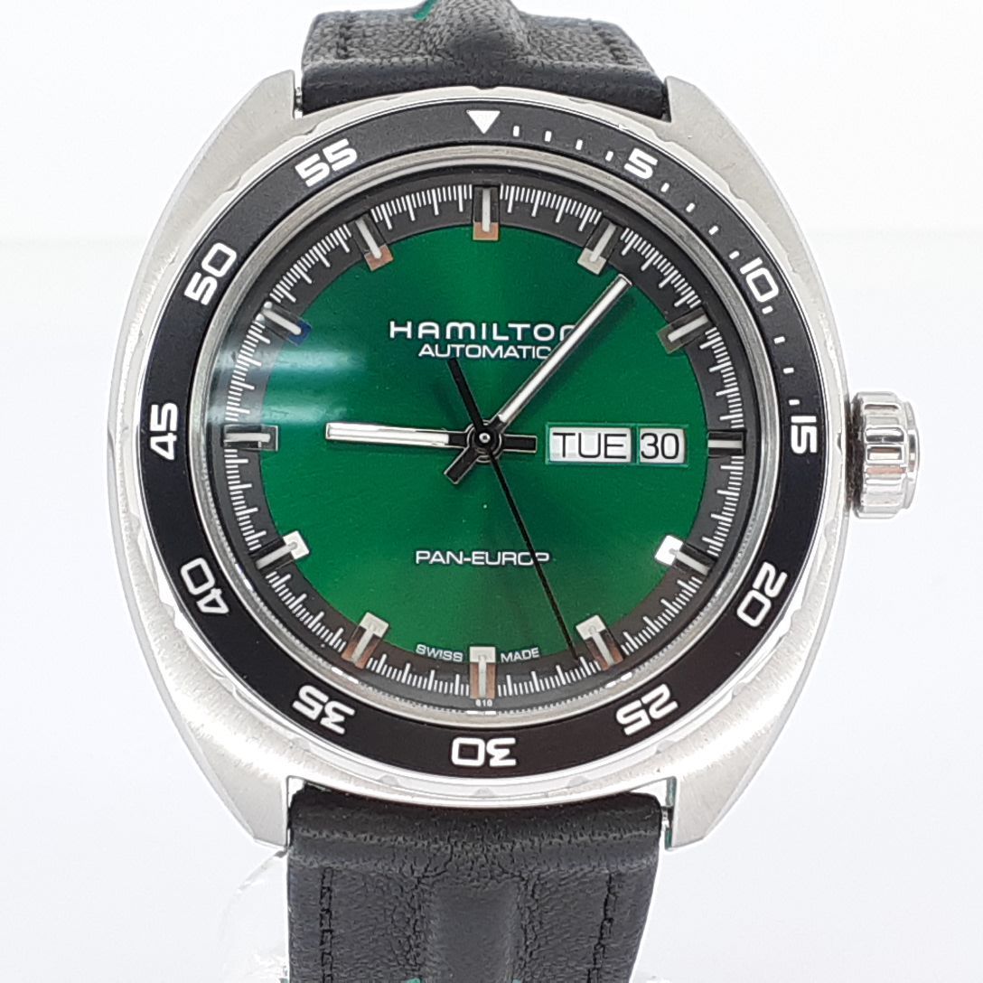 ハミルトン パンユーロ H354150 自動巻 メンズ 腕時計 グリーン文字盤 HAMILTON PAN-EUROP ◆3105/高林店 ST