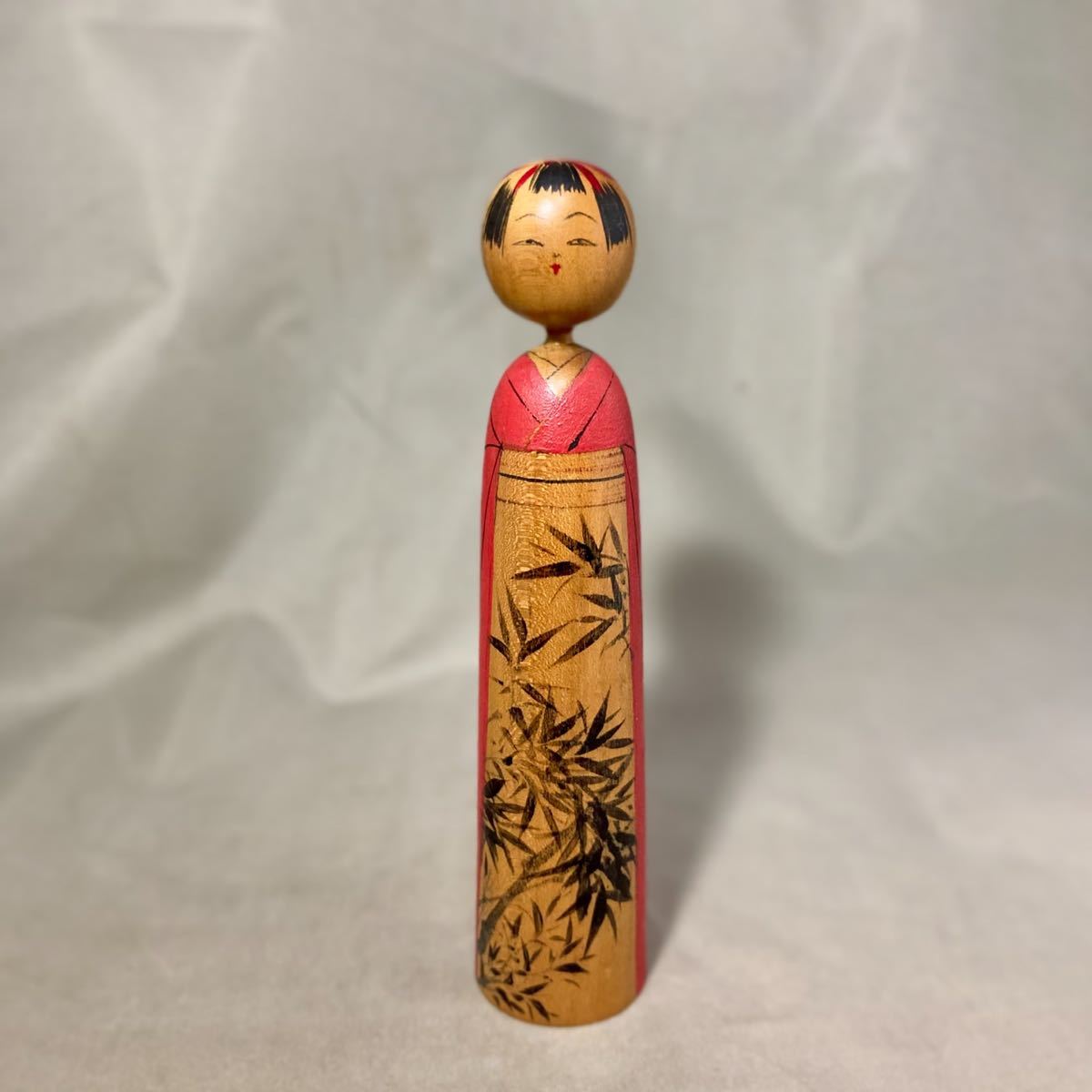 創作こけし在銘高野与八帯人形竹林竹山水図高さ13.7cm 与八よはち木地