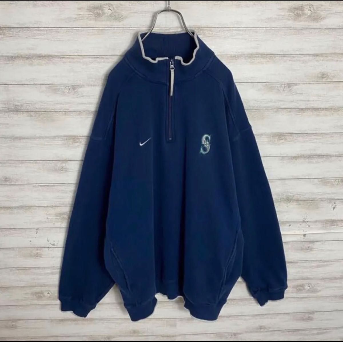 【希少デザイン】90sナイキシアトルマリナーズ刺繍ロゴハーフジップスウェット