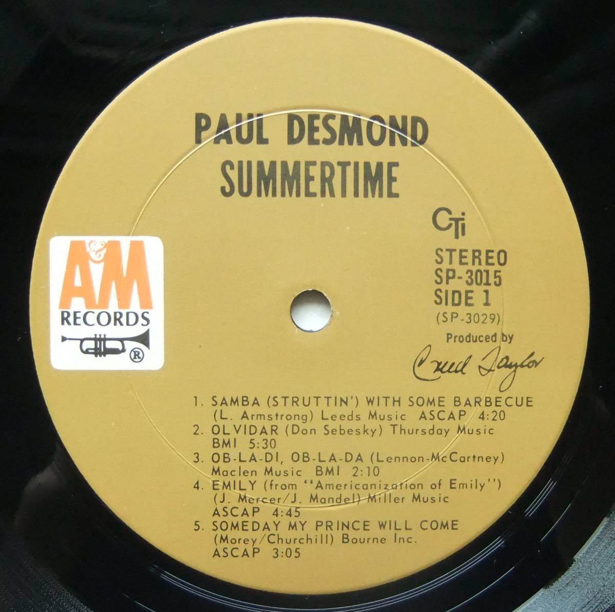 ◆ PAUL DESMOND / Summertime ◆ A&M SP 3015 (VAN GELDER) ◆_画像5