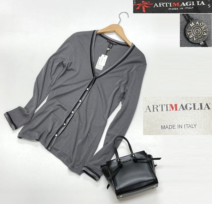 未使用品 /Ｌ/ ARTIMAGLIA グレー 長袖ボタンカーディガン タグ レディース カジュアル トップス 羽織り 上品 大人可愛い アルティマリア_画像1