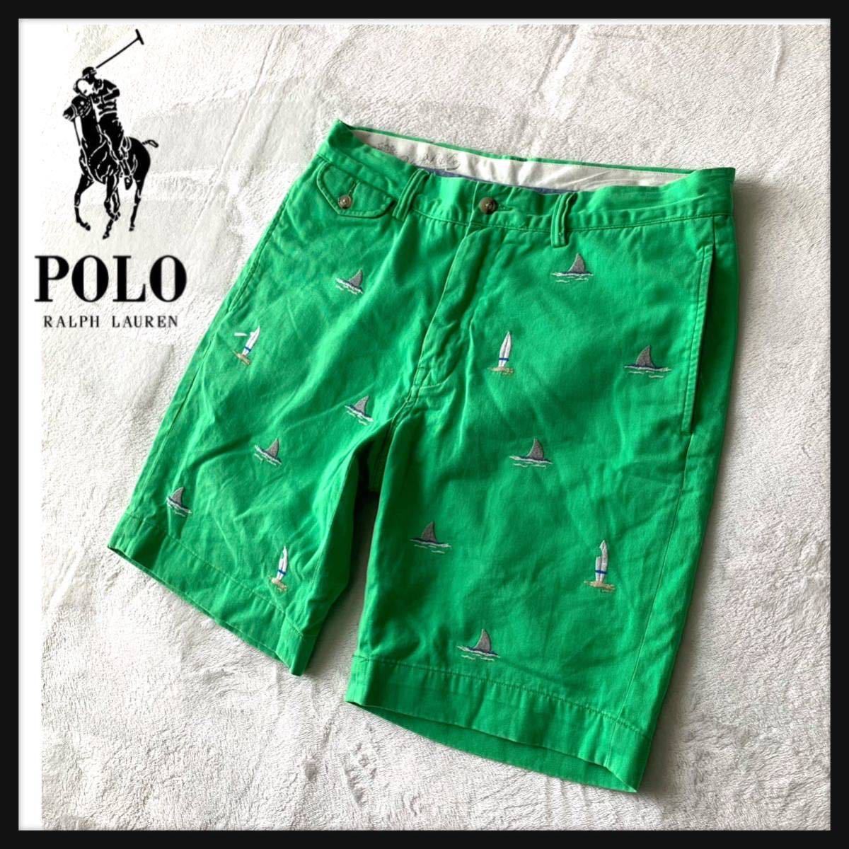 【人気】POLO RALPH LAUREN ポロ ラルフローレン コットン ショートパンツ ショーツ ヨット 刺繍 マリン_画像1