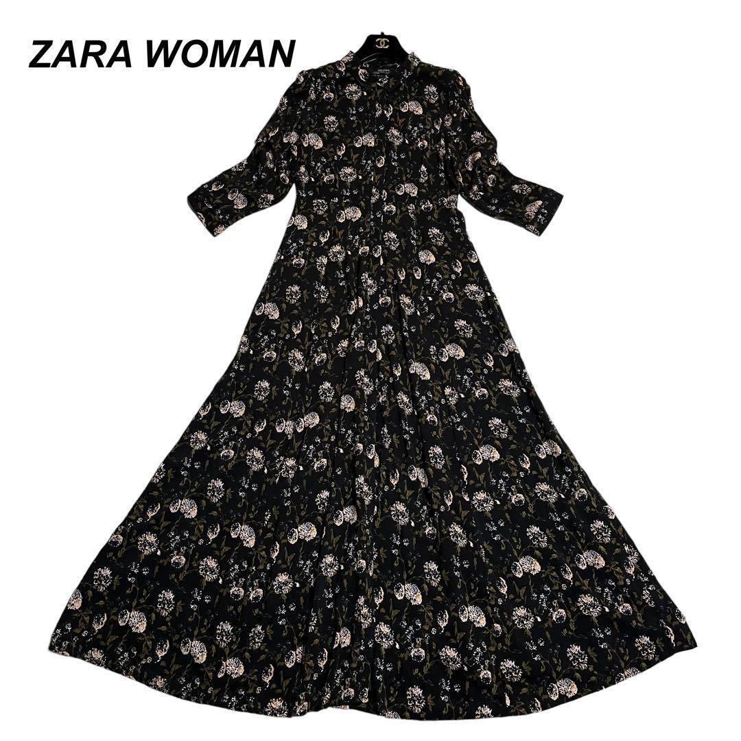 ZARA WOMAN ザラウーマン ロングワンピース マキシ丈 七分袖 花柄