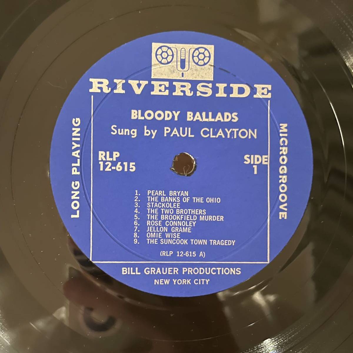 【US盤Org.深溝Riverside青銀】Paul Clayton Bloody Ballads (1956) RLP 12-615 Mono盤 Folklore Series レア old ballads folk_画像4