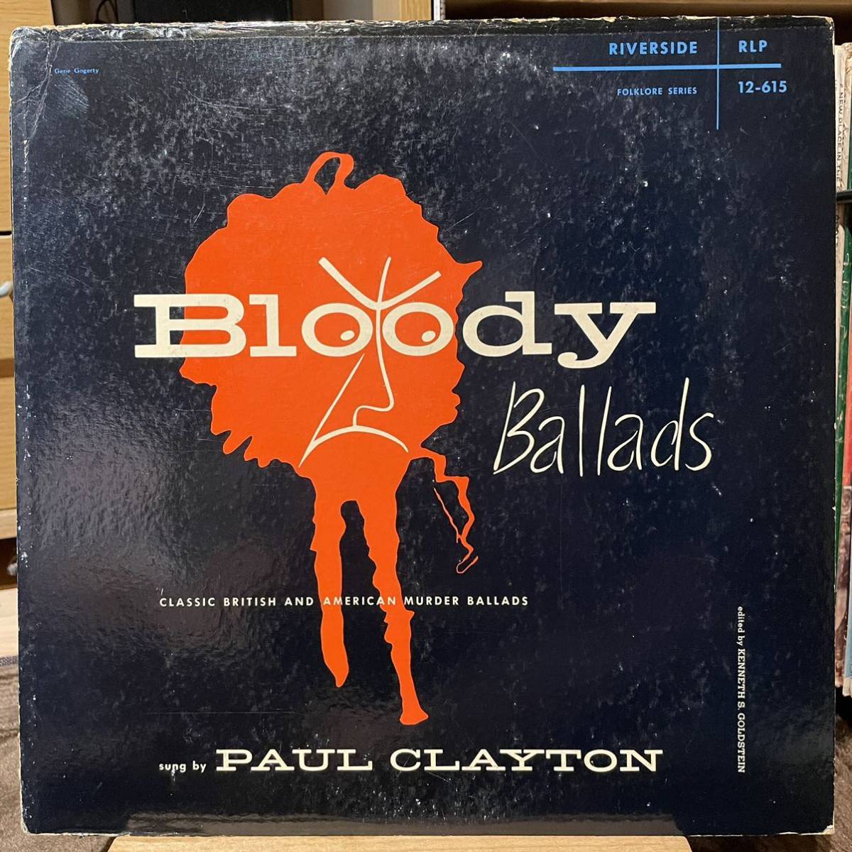 【US盤Org.深溝Riverside青銀】Paul Clayton Bloody Ballads (1956) RLP 12-615 Mono盤 Folklore Series レア old ballads folk_画像1