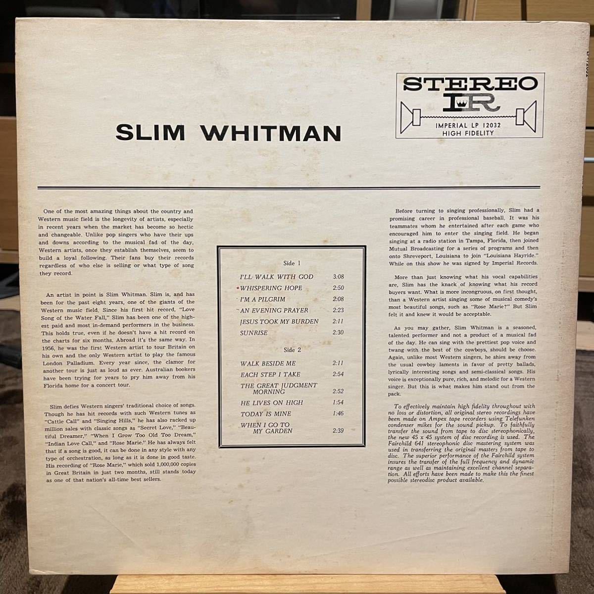 【US盤】Slim Whitman I'll Walk With God (1967) Imperial LP 12032 Stereo 2nd press_画像2