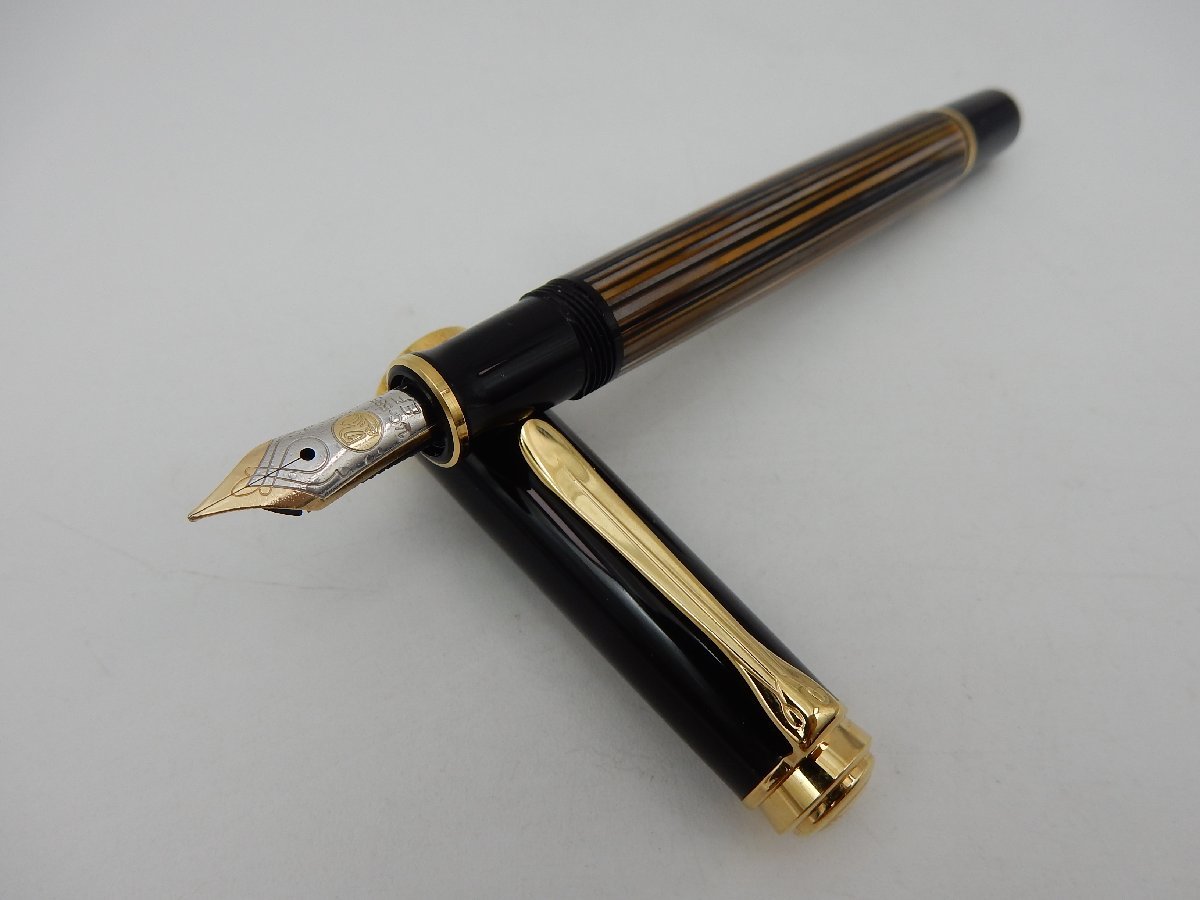 美品 Pelikan ペリカン スーベレーン M400 万年筆 14Cペン先 EF 茶縞 1