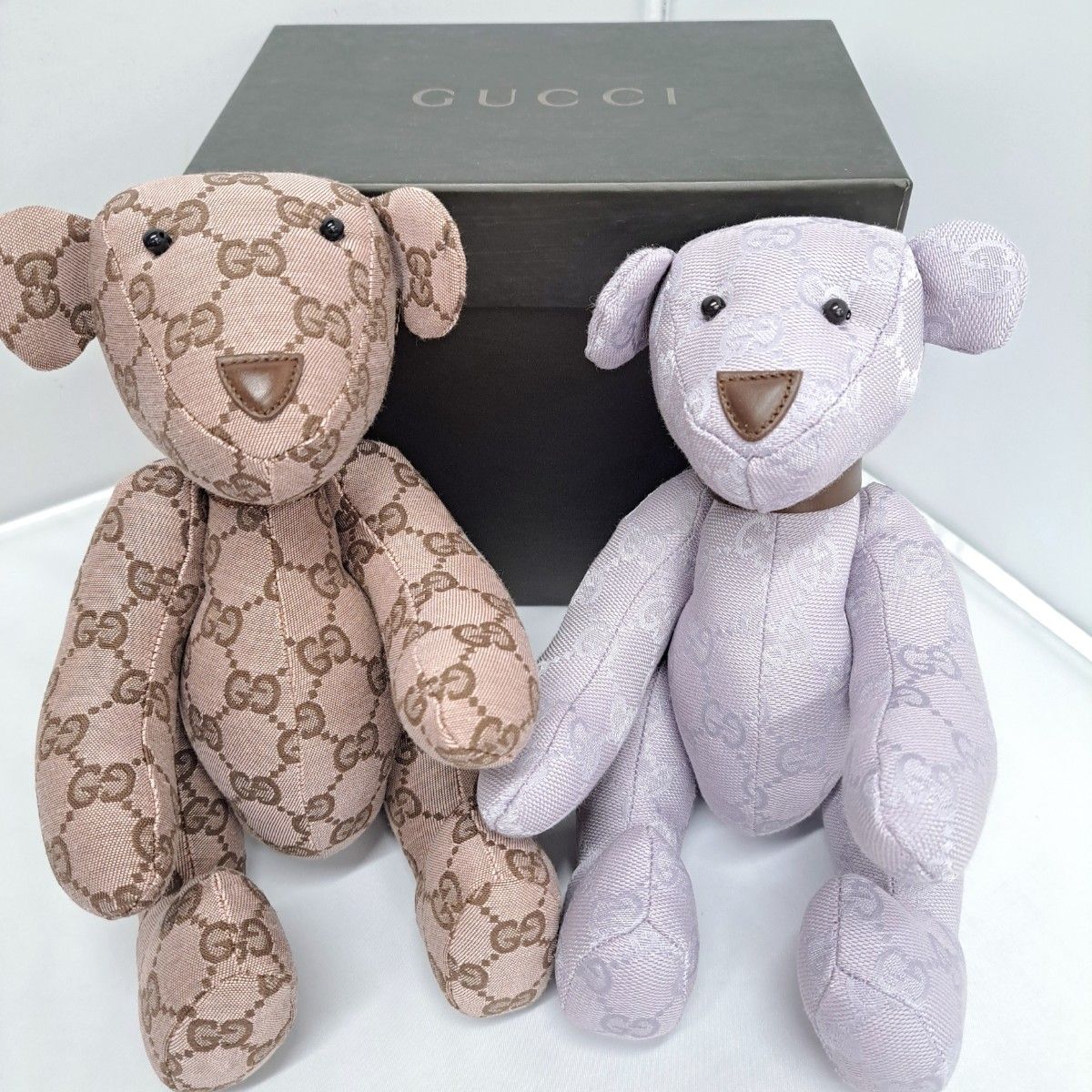 GUCCI グッチ ぬいぐるみ テディベア　くま　クマ　2体セット　GGキャンバス　パープル　ブラウン　ベージュ