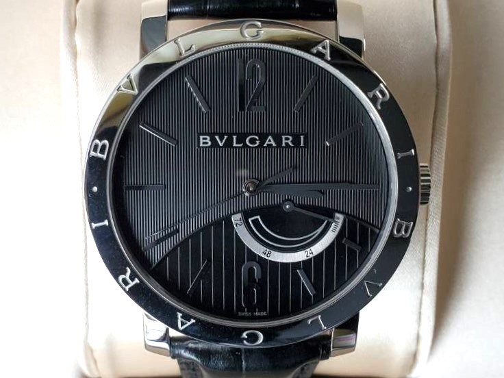 未使用 BVLGARI ブルガリブルガリ パワーリザーブ BB41BSL BB41SL 手巻 SS×レザー メンズ ブラック