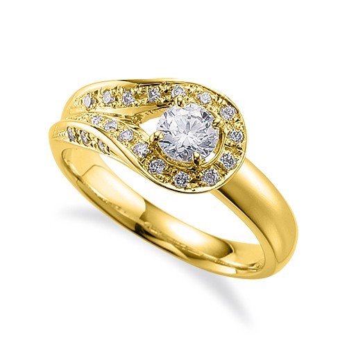 最安値で 天然石 イエローゴールド 18金 指輪 三面メレの豪華なサイド