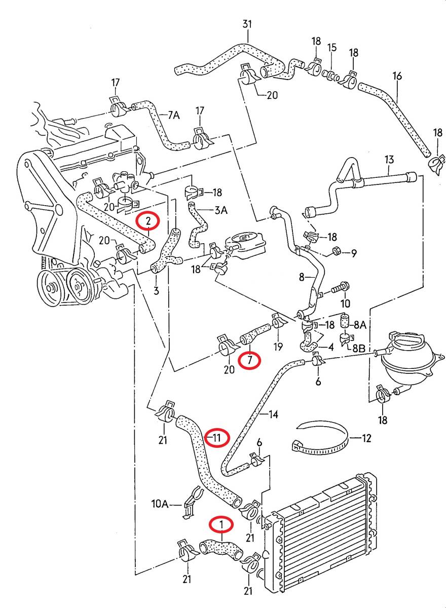 VW ゴルフ2 ジェッタ2 RVエンジン用 クーラント・ヒーターホース6点セット Topran製【社外新品】_画像8