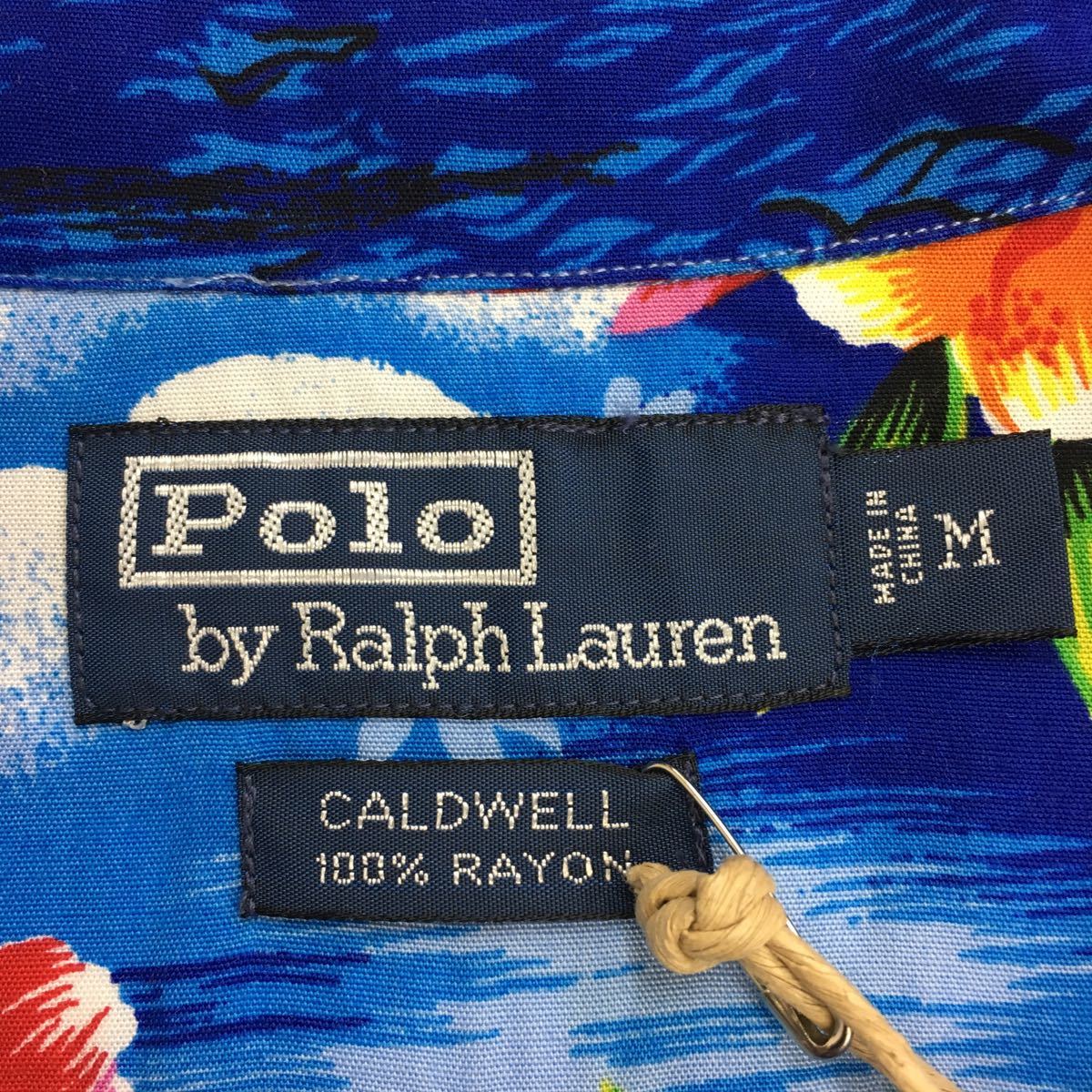 90s 90年代 Polo Ralph Lauren ポロ ラルフローレン レーヨン アロハシャツ 半袖 ブルー 青 CALDWELL サイズM _画像8