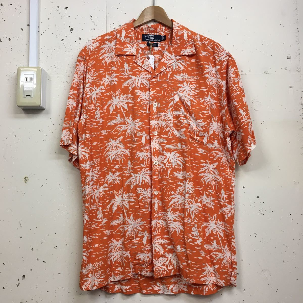 90s 90年代 Polo Ralph Lauren ラルフローレン レーヨン アロハシャツ 半袖 オレンジ サイズS CALDWELL