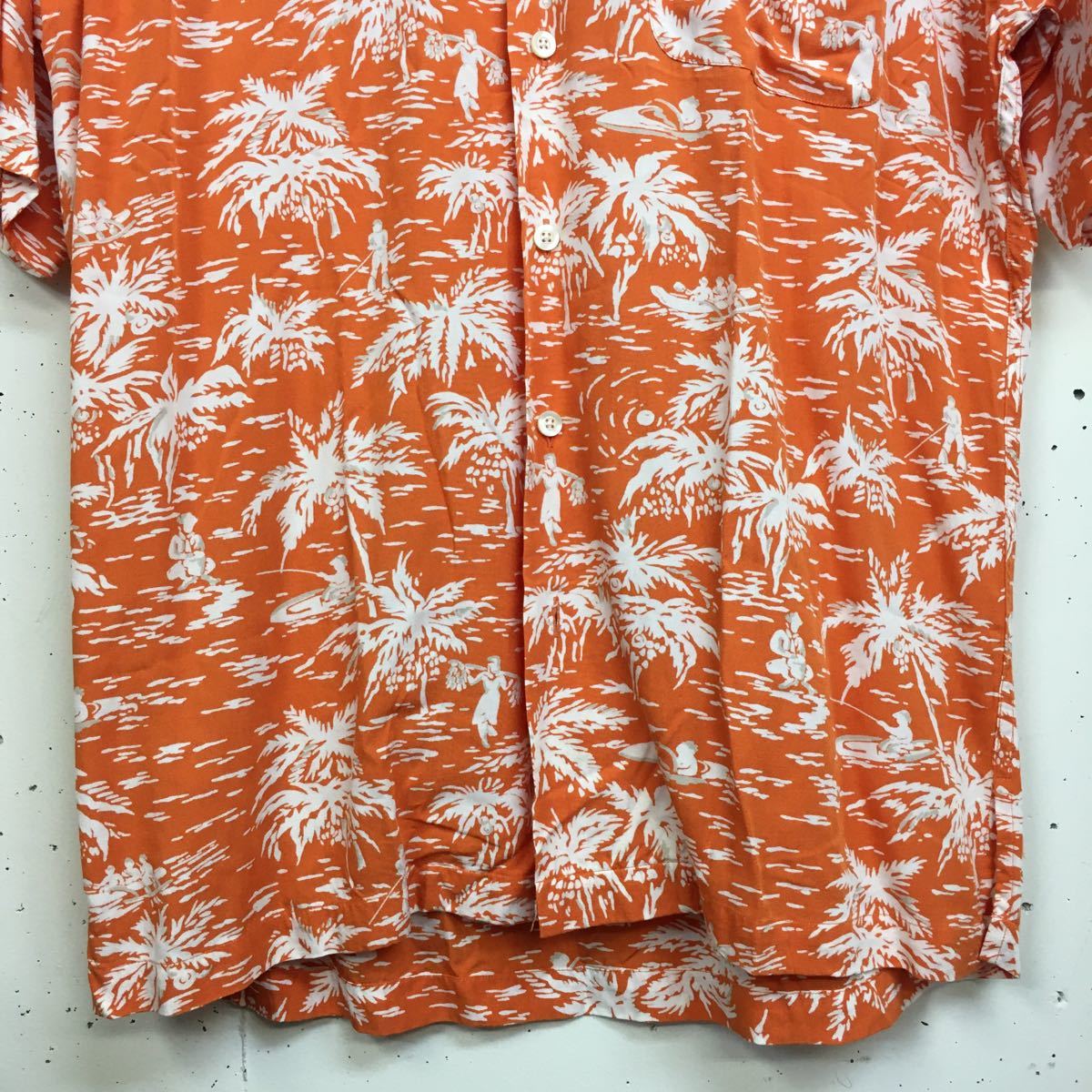 90s 90年代 Polo Ralph Lauren ラルフローレン レーヨン アロハシャツ 半袖 オレンジ サイズS CALDWELL _画像6