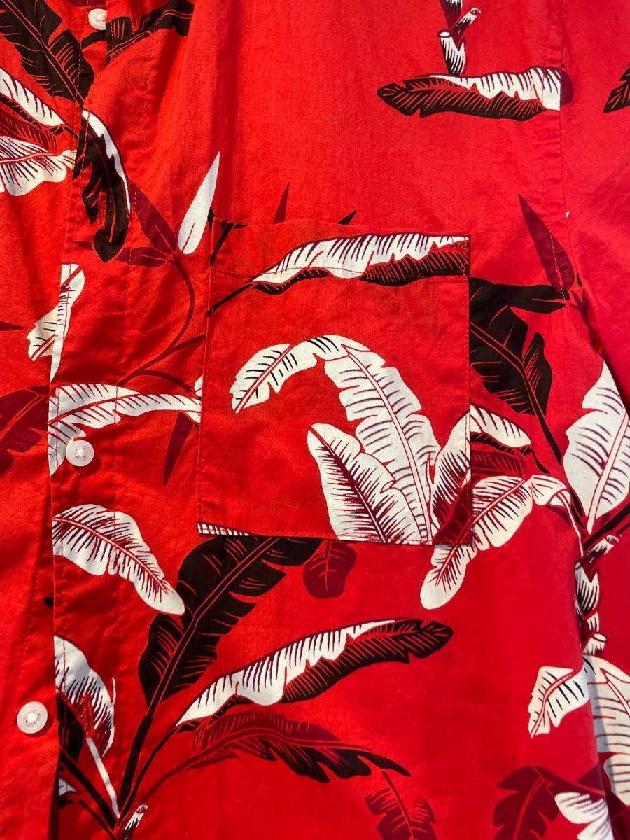 【美品】H&M アロハシャツ　半袖　赤色　Mサイズ　リーフ柄