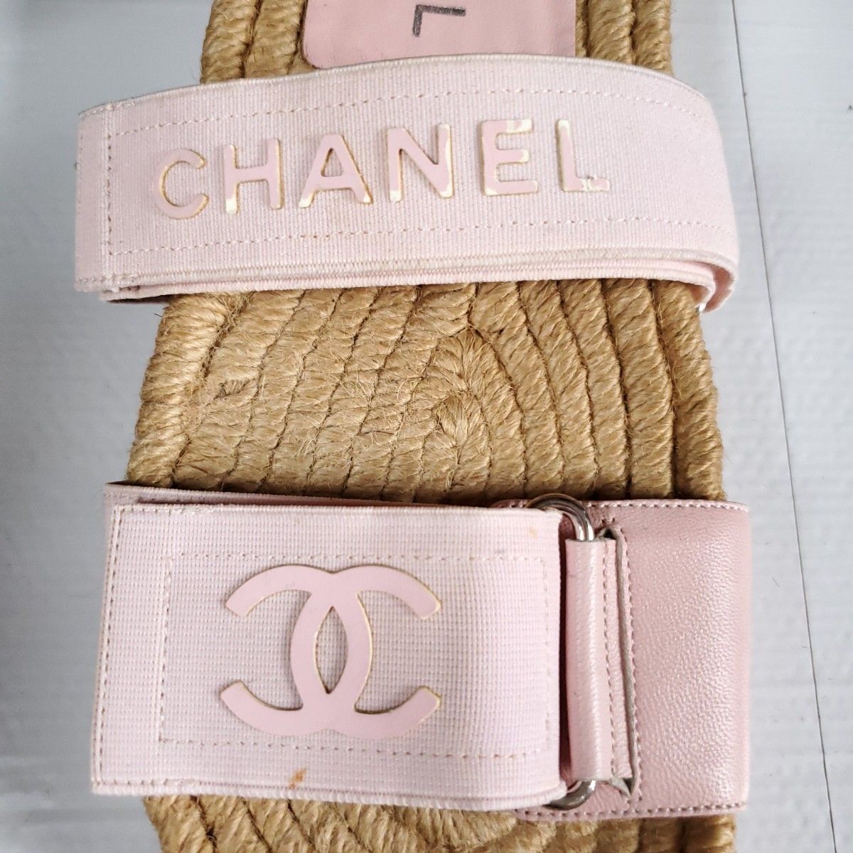 CHANEL シャネル エスパドリーユ フラット サンダル ピンク フットベッド ベルクロ