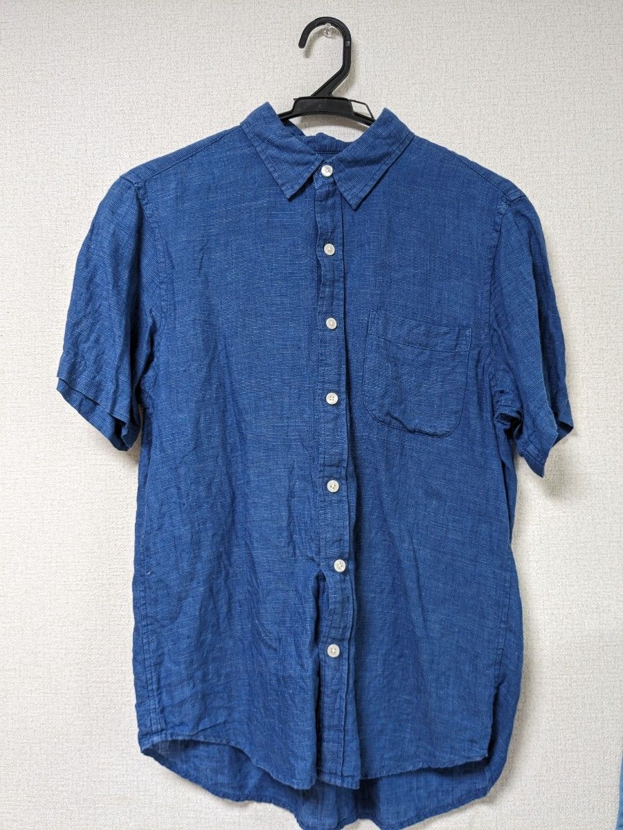 無印良品 リネン M シャツ 半袖 ブルー