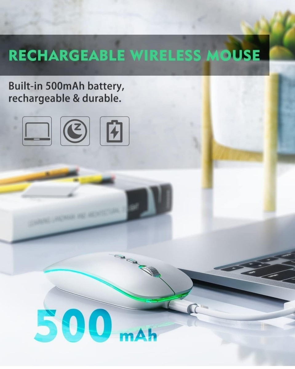 ワイヤレス マウス Bluetooth、Uineer 2.4G 充電式 無線(BT 5.1 + 2.4G)充電式 LED 省エネ 光学式 高精度 小型(Mサイズ) 超薄型, 銀