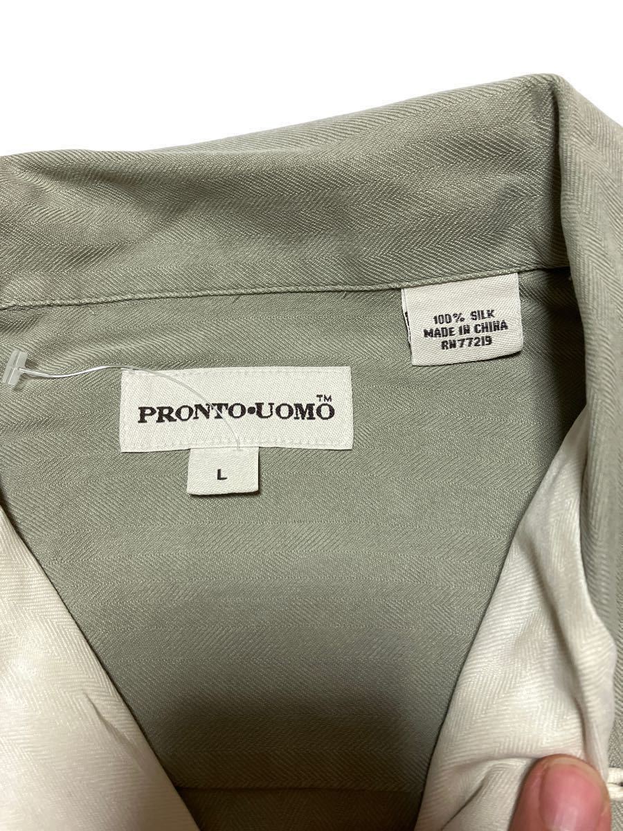 ●洗濯プレス済● US古着 PRONTO-UOMO シルク100% バイカラー オープンカラーシャツ sizeL【1319】_画像6