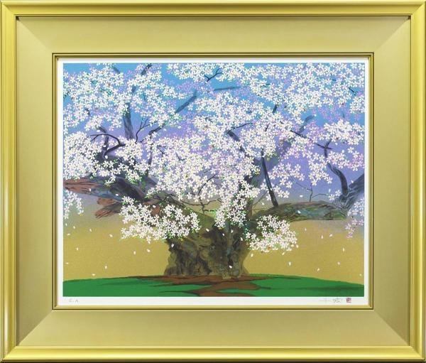 真作】【WISH】中島千波「淡墨桜」リトグラフ 12号 大作 直筆サイン