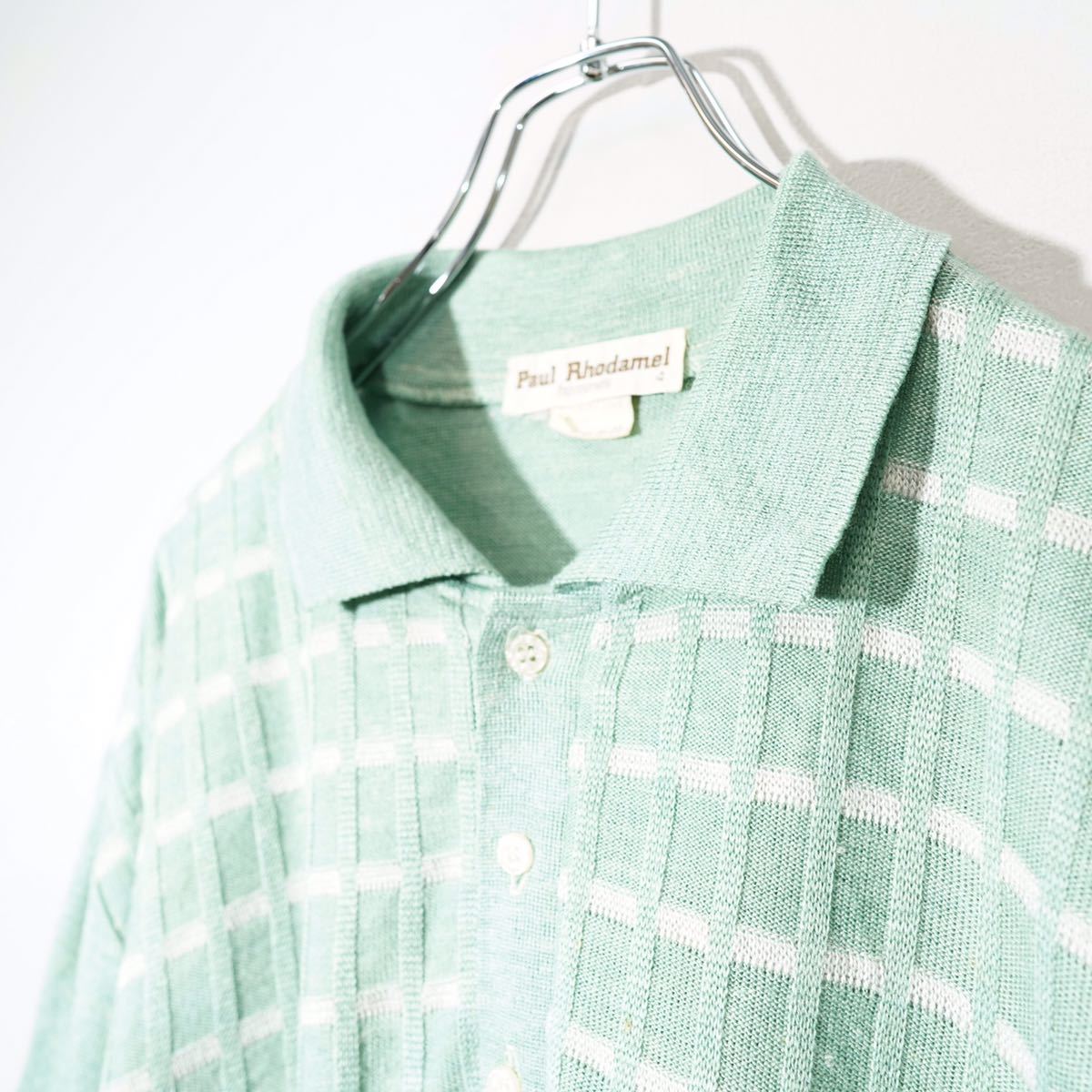 EU VINTAGE Paul Rhodamel HALF SLEEVE CHECK PATTERNED KNIT POLO  SHIRT/ヨーロッパ古着半袖チェック柄ニットポロシャツ