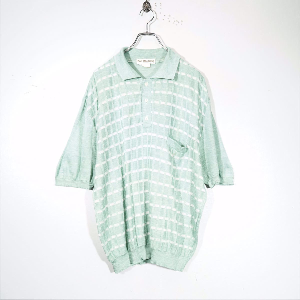 EU VINTAGE Paul Rhodamel HALF SLEEVE CHECK PATTERNED KNIT POLO SHIRT/ヨーロッパ古着半袖チェック柄ニットポロシャツ_画像3