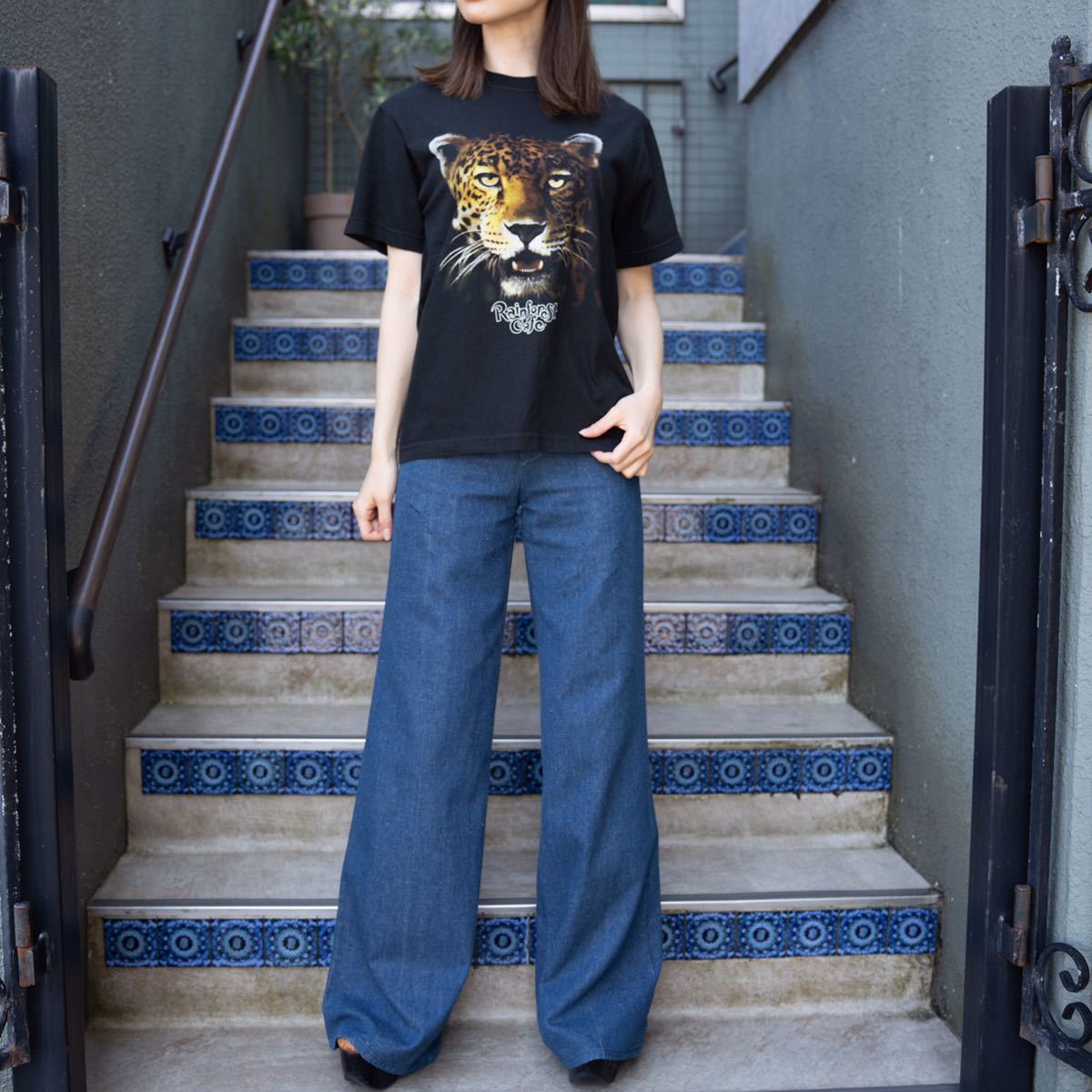 USA VINTAGE Rainferst Cafe LEOPARD PRINT DESIGN T SHIRT/アメリカ古着レオパードプリントデザインTシャツ_画像2