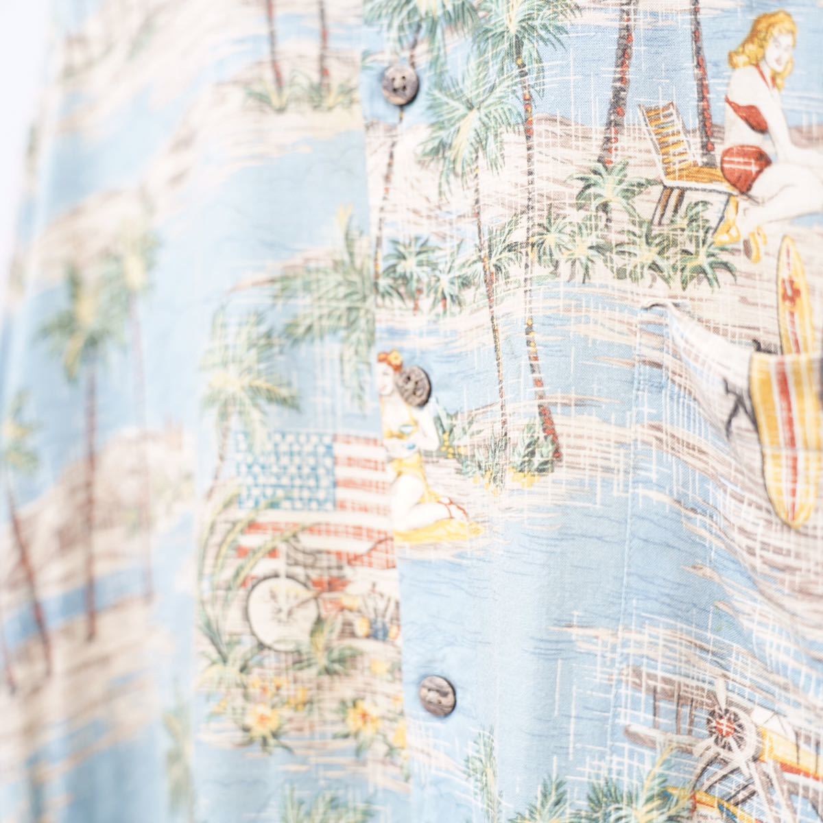 USA VINTAGE Batik Bay HALF SLEEVE PALM&BEAUTY DESIGN ALOHA SHIRT/アメリカ古着半袖ヤシの木と美人柄デザインアロハシャツ_画像8