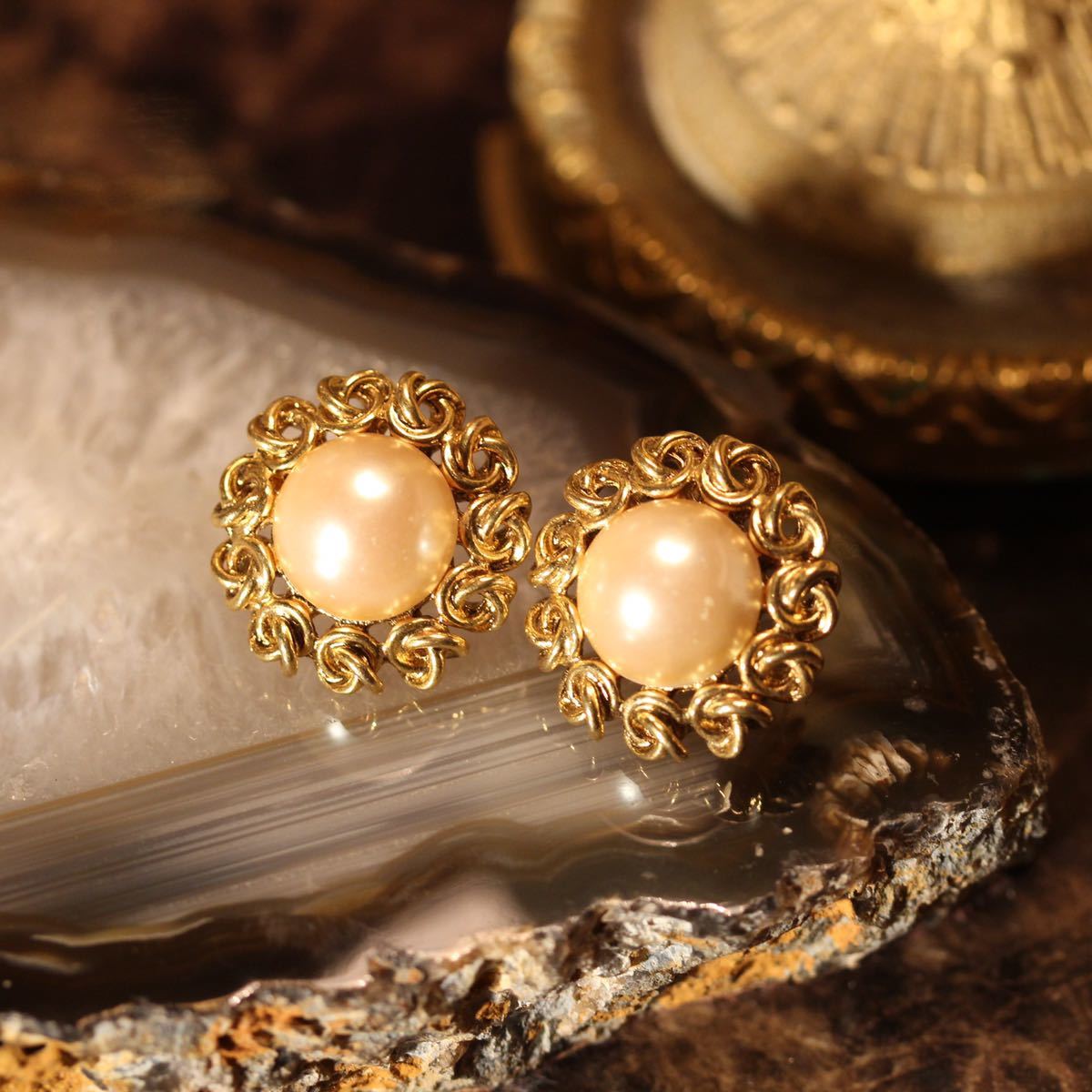 USA VINTAGE PEARL DESIGN EAR CLIPS/アメリカ古着パールデザインイヤリング