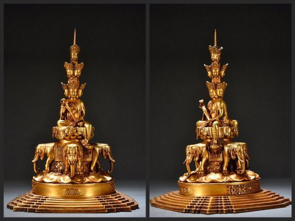 想像を超えての 【瓏】古銅彫 塗金十方普賢四象造像 蔵出 仏教文化 銅