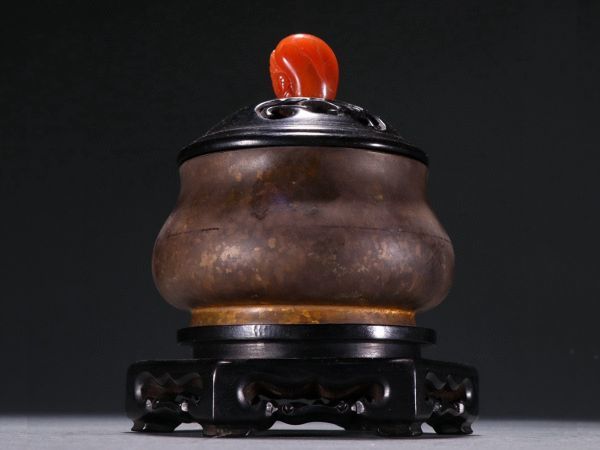 【瓏】古銅鏨刻彫 香薰炉 清代 内徳堂製款 古置物擺件 銅器 中国古賞物 蔵出