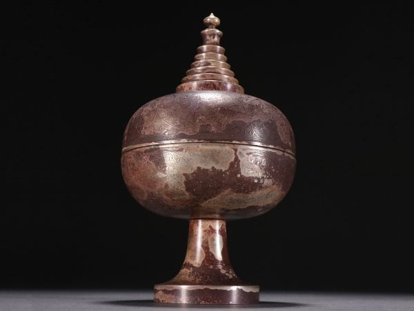 【瓏】古銀鏨刻彫 飛禽走獣紋供器 時代物 銀器 古賞物 中国古玩 蔵出
