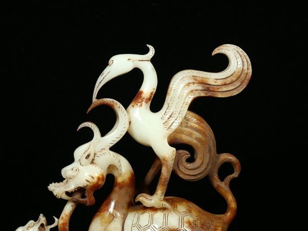 瓏和田玉 高古玉彫 靈鹿一対 時代物 極細工 手彫り 置物 賞物 中国古