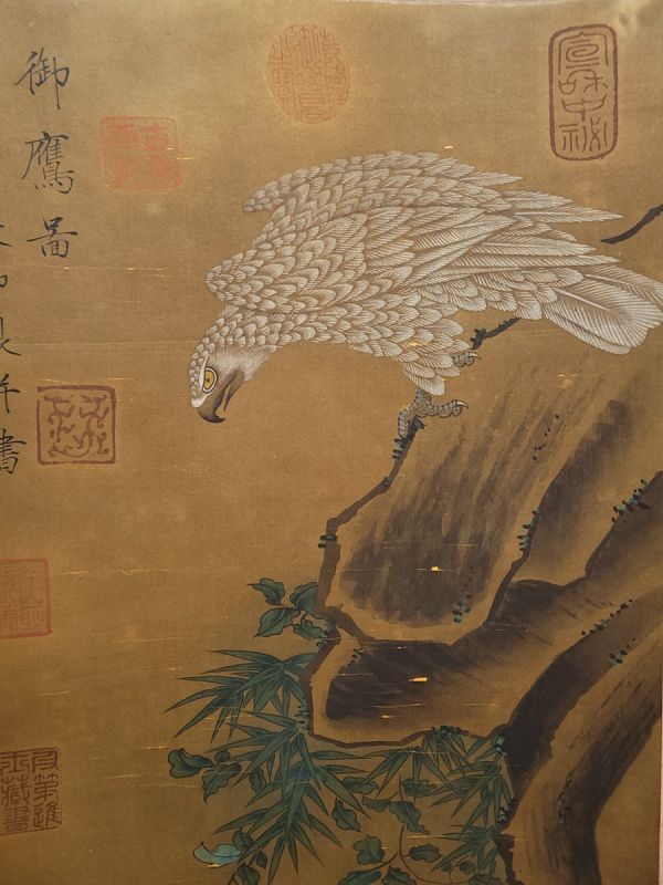 瓏 「宋徽宗作 御鷹図」宋代 肉筆絹本 掛け軸 書画立軸 巻き物 瓏 「宋徽宗作 御鷹図」宋代 肉筆絹本 掛け軸 書画立軸 巻き物