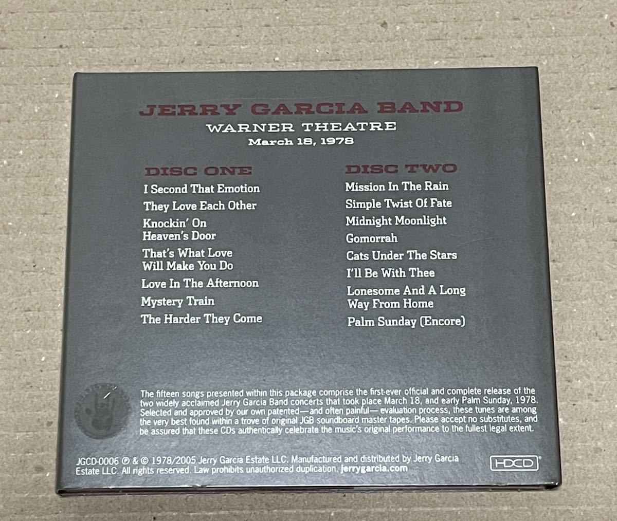 送料込 Jerry Garcia Band - Warner Theatre, March 18, 1978 輸入盤CD2枚組 / Pure Jerry / JGCD0006_画像3