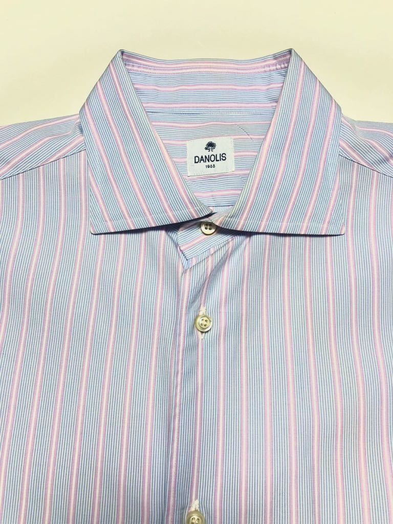イタリア製 DANOLIS ダノリス ワイドカラーシャツ ワイシャツ ストライプ Lサイズ 会社員 サラリーマン 出勤_画像1