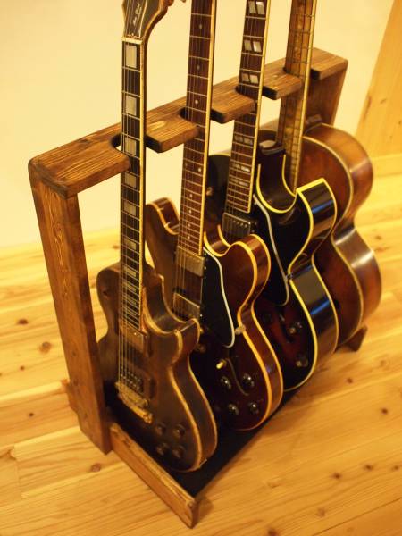 ギタースタンド☆4本掛け☆ウォルナットカラー☆熊本県産檜材☆ギター