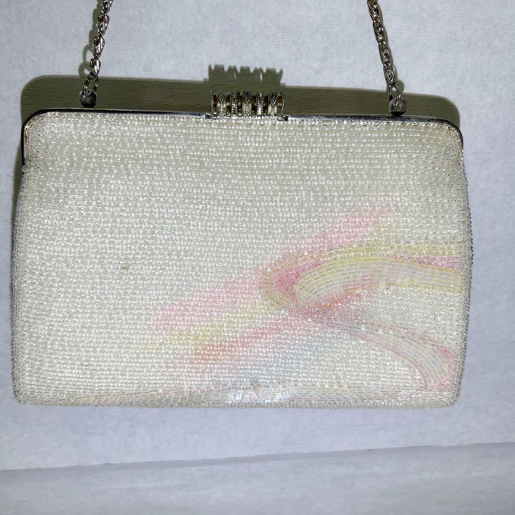 * beautiful goods * beads bag kimono small articles 2way white × pink color handbag party bag clutch bag for women kimono for Japanese clothes for . equipment for (08275 average 