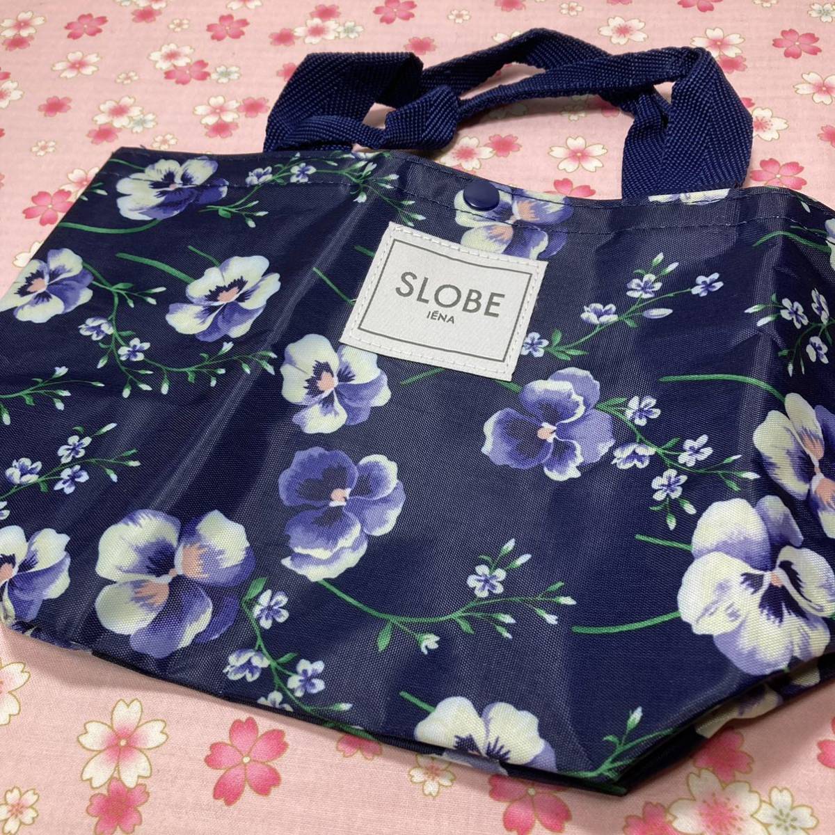 〔軽量〕折りたためる〔薄手〕エコバッグ&花柄ランチトート/トートバッグ【navy】flower pattern tote bag_画像7