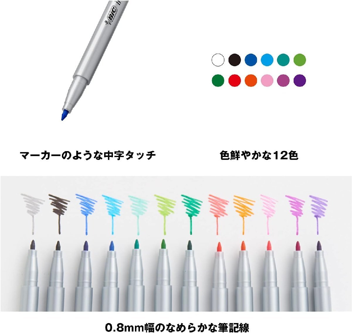 水性ペン フェルトペン 0.8mm 中字 12色 BIC ビック Intensity インテンシティ ITS-FEPMDPK12/1356ｘ１個_画像3