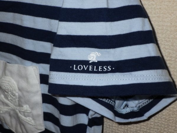 z2096LOVELESS★ラブレス★スパンコールスカル★ボーダー柄VネックTシャツ★サイズ34★三陽商会★激安★送料格安_画像3