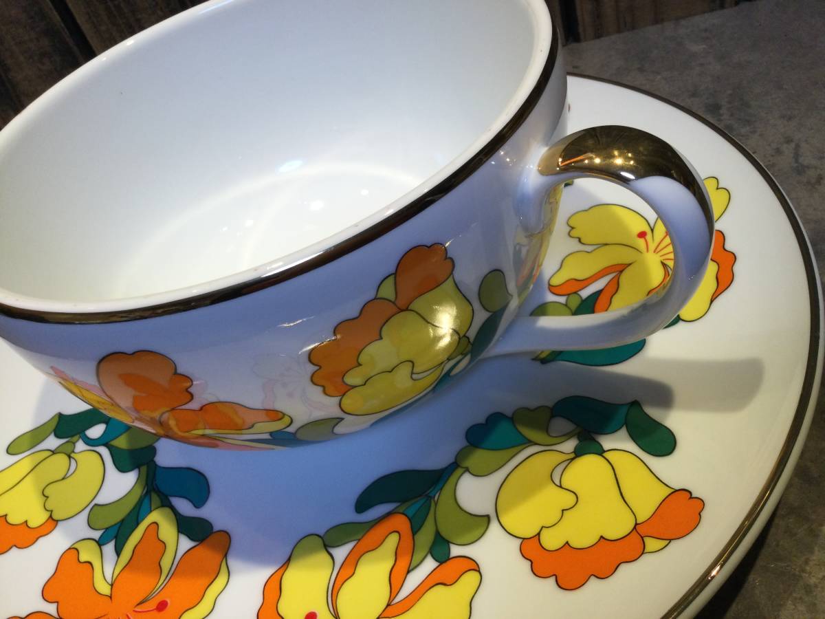 新品・未使用　希少　昭和レトロ　ポップ柄　KC　FINE　CHINA　特大カップ＆ソーサー　カトレア柄 オブジェ　置物　多用途　アンティーク_画像6