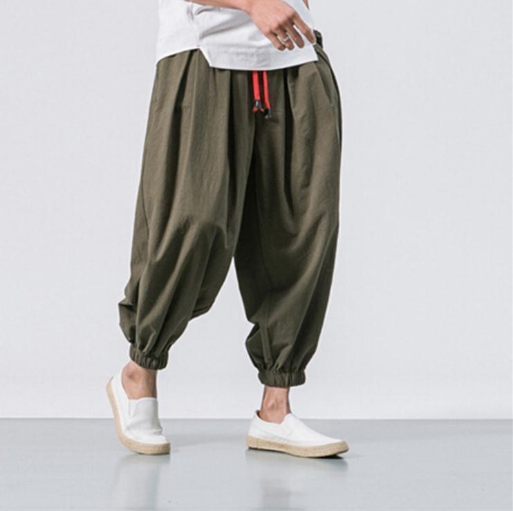  prompt decision ) men's sarouel pants casual cotton flax pants wide pants linen pants Harley m pants large size equipped green M~5XL